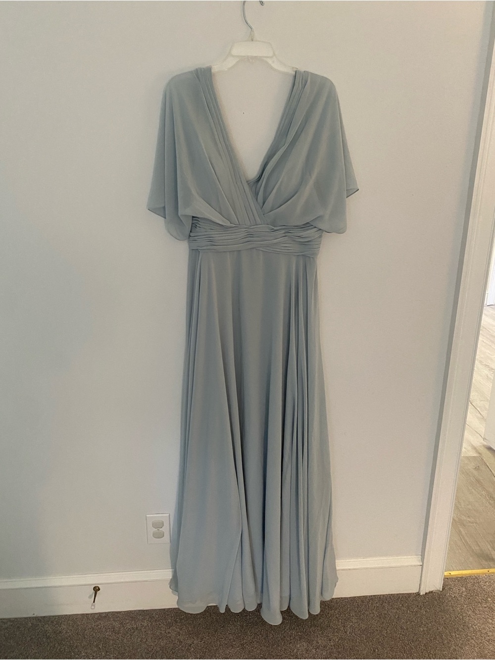 Formal Elegant Light Blue V-Neck Maxi Dress